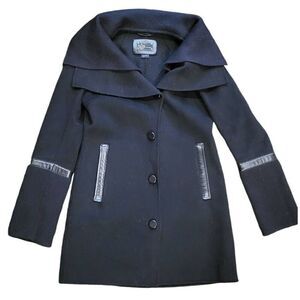 Mackage Coat Women's XS Black Felted Wool Knit Trim Leather Luxury Winter